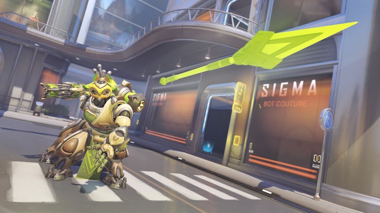 screenshot of Orisa throwing spear in Overwatch 2