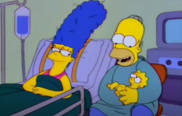 Homer Simpson gushes over the birth of his daughter Lisa. 