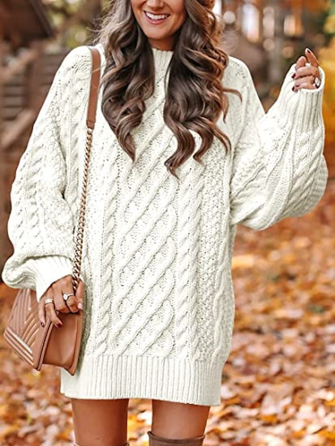 ANRABESS Oversized Cable Knit Chunky Pullover 