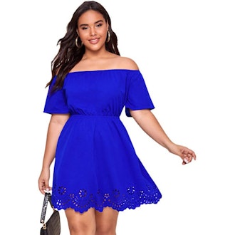 Romwe Off The Shoulder Scallop Dress