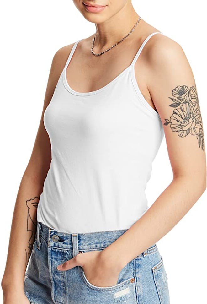 Hanes Stretch Cotton Cami with Built-In Shelf Bra