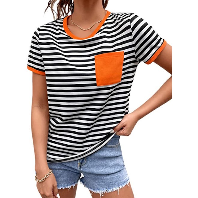 Romwe Crewneck Striped T-Shirt