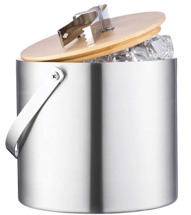 Double- Wall Stainless Steel Insulated Ice Bucket With Lid and Ice Tong