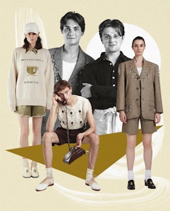 A collage of people wearing pieces from Tanner Fletcher, a genderless brand 