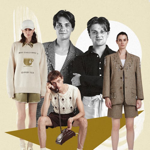 A collage of people wearing pieces from Tanner Fletcher, a genderless brand 