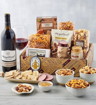 This savory snack box with wine from Harry & David is one of the best Father's Day gifts for sons.