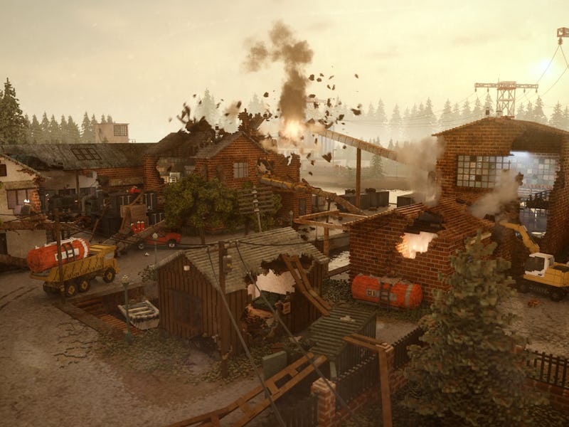 A screenshot of a demolished landscape in the game Teardown
