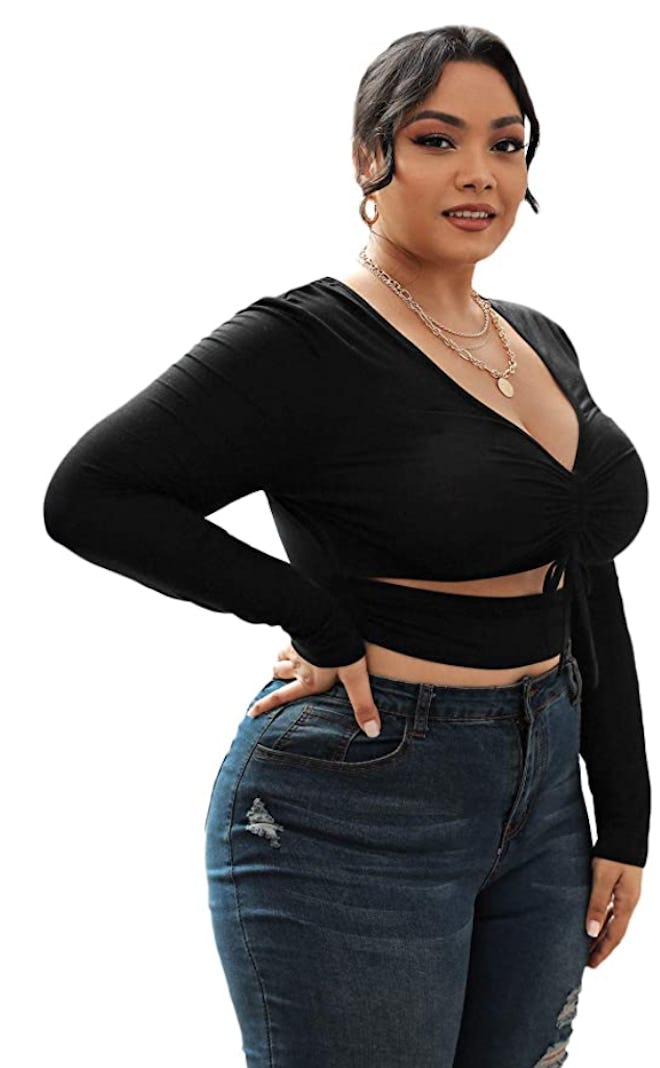 Romwe Knot Front Cropped Long Sleeve