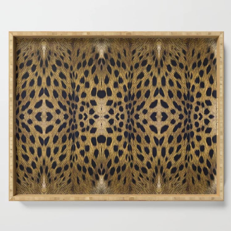 Leopard Pattern Leather Print Serving Tray