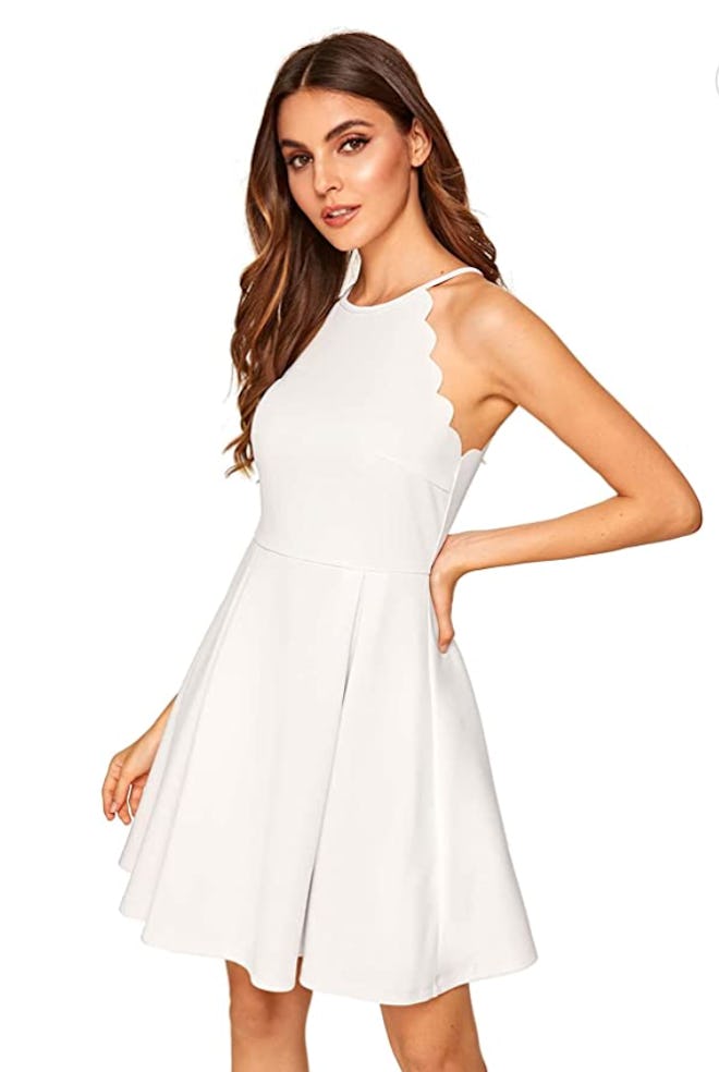 Romwe Sweet Scallop A-line Skater Dress