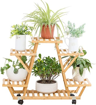 Bamboo Rolling 6 Tier Plant Stand