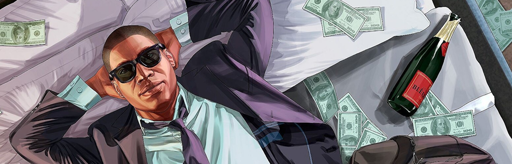 artwork of man on bed of money in GTA 5