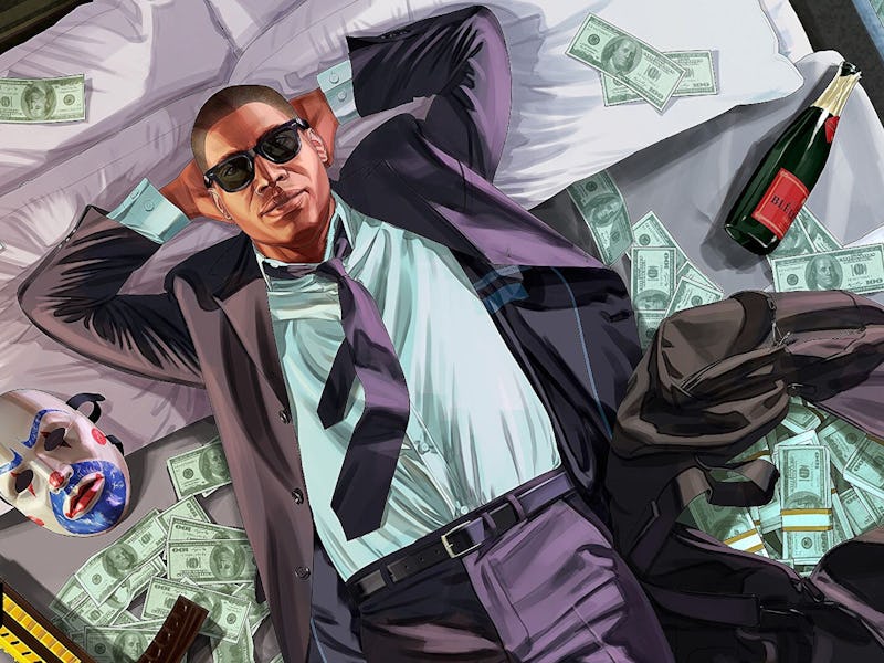 artwork of man on bed of money in GTA 5