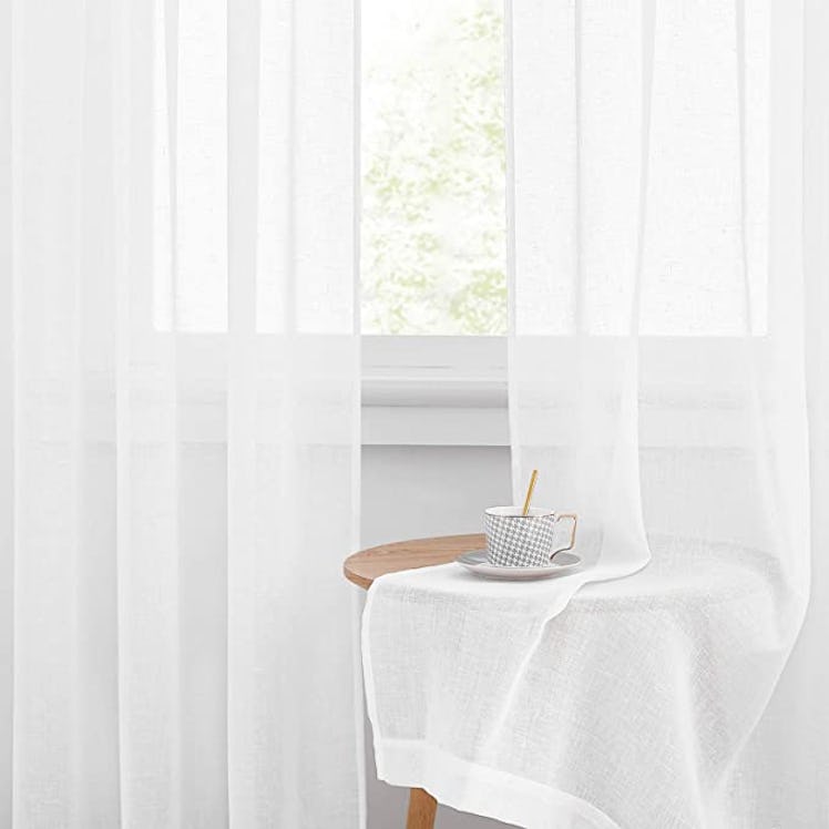 RYB HOME White Sheer Curtains (2 Panels)