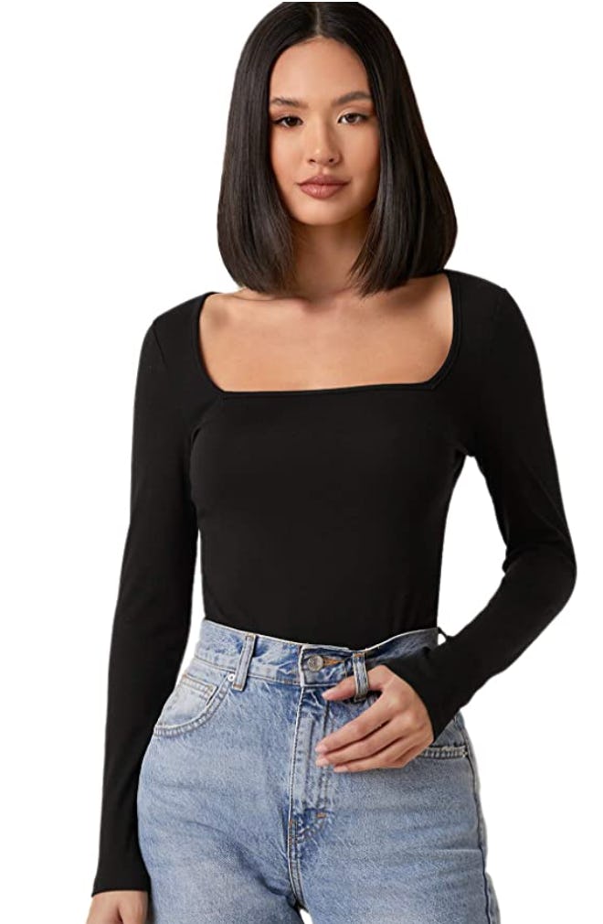 Verdusa Basic Square Neck Long Sleeve Top