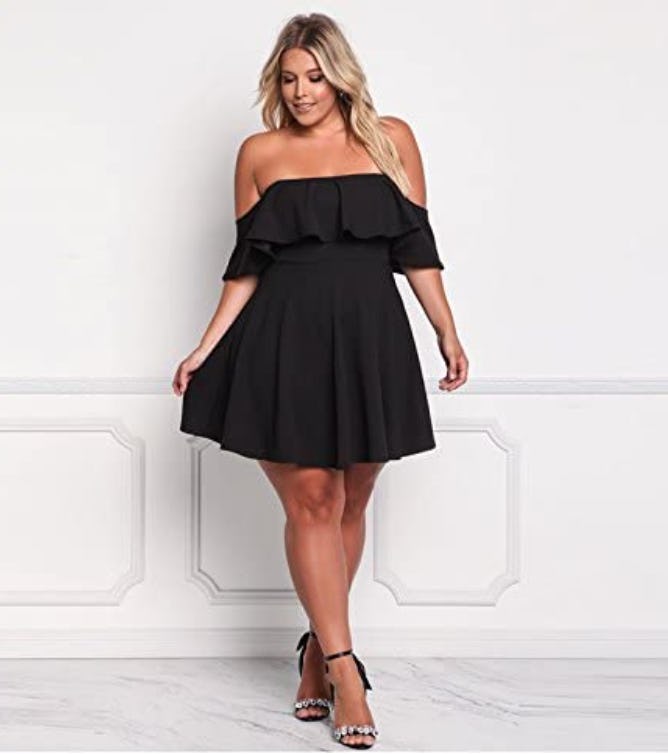ROSIANNA Off Shoulder Strapless Ruffle Mini Swing Dress