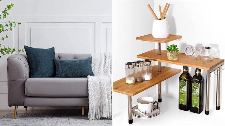 The Ollieroo 3-Tier Corner Shelf and Anickal Throw Pillow Covers