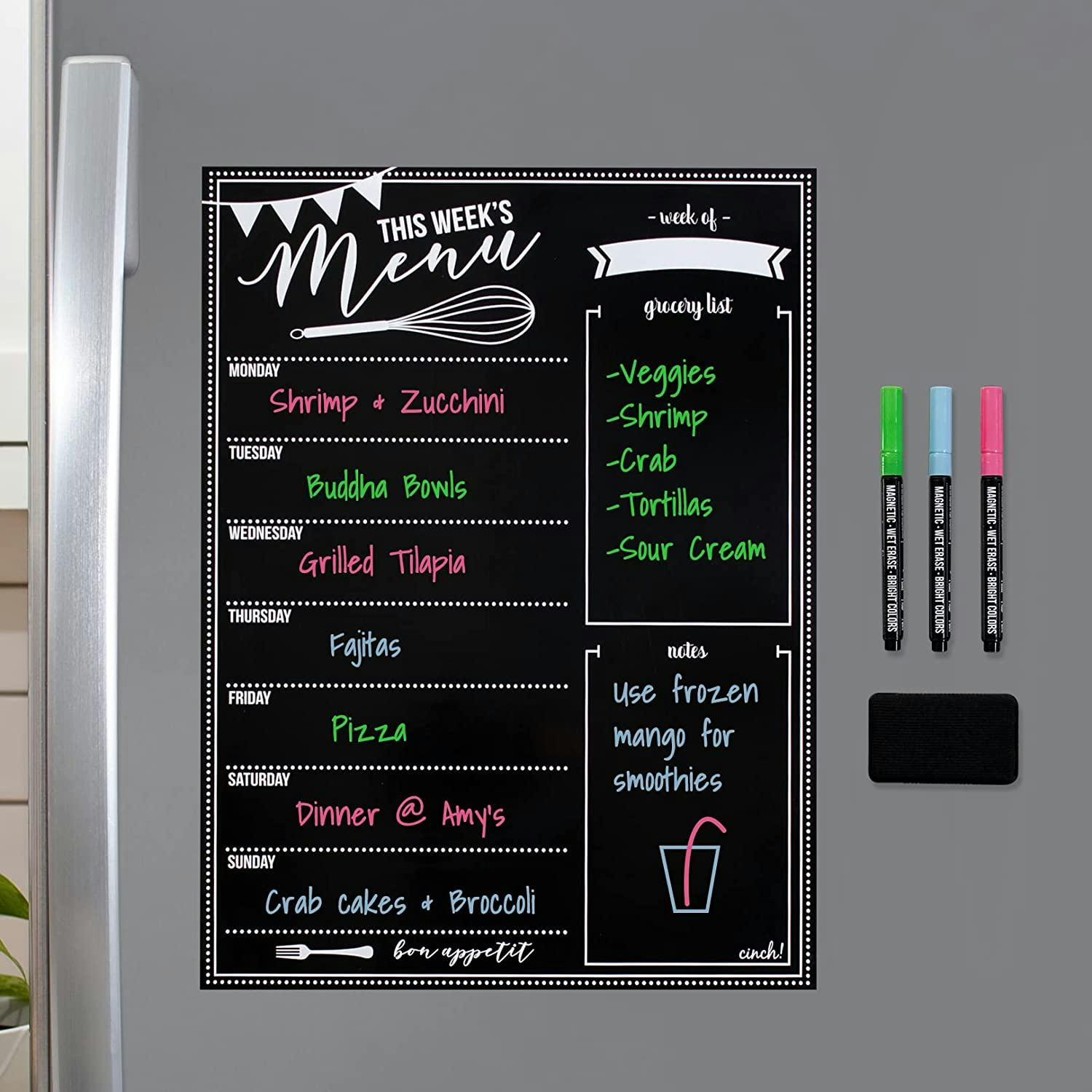 cinch! Magnetic Dry Erase Menu Board