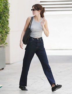 Kendall Jenner's Dark Wash Jeans and Loafers Streetstyle