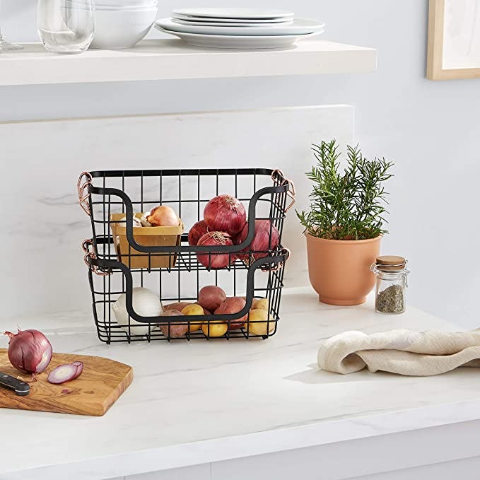 Amazon Basics Stackable Metal Wire Storage Basket Set
