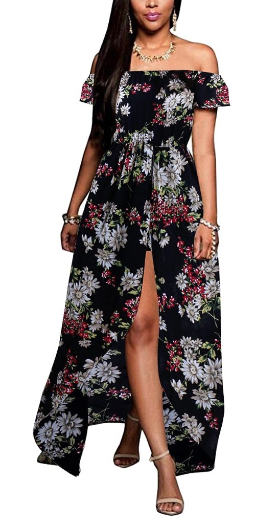 BIUBIU Off Shoulder Floral Romper Dress