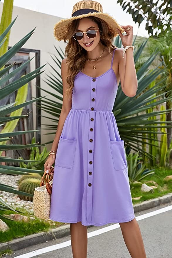 Halife Spaghetti Strap Button Down Swing Dress