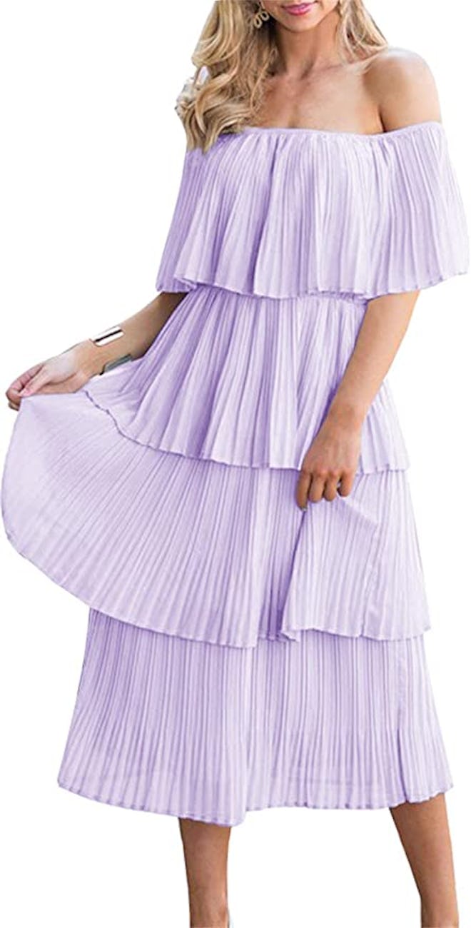 ETCYY Off Shoulder Chiffon Ruffle Dress 