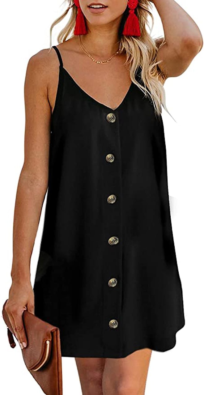 AlvaQ Spaghetti Strap Button Down Mini Dress