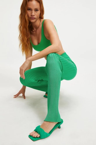 good american Ribbed Flare Pant in Summer Green