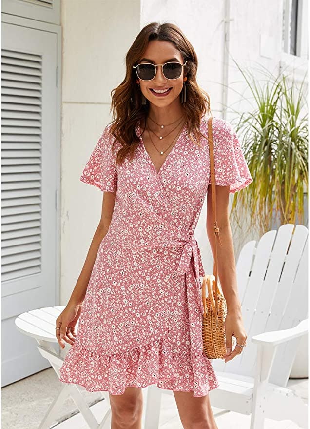 Naggoo Wrap V-Neck Ruffle Mini Dress