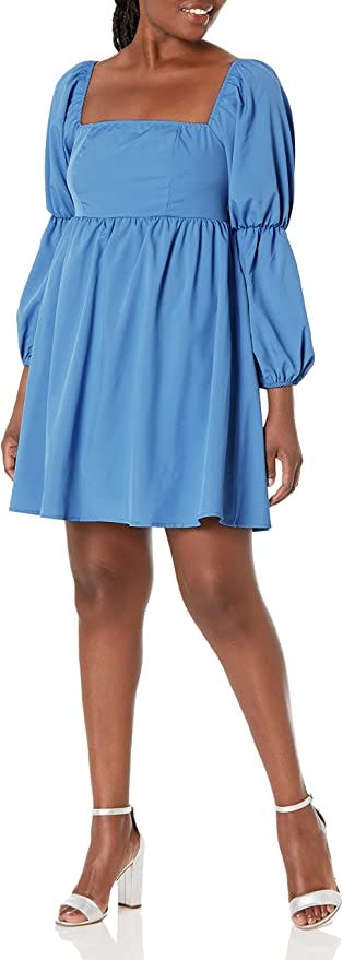 EXLURA Square Neck Puff Sleeve A-Line Mini Dress