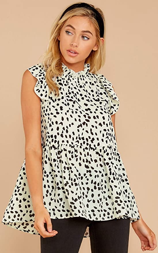 Angashion Ruffle-Neck Loose Babydoll Shirt