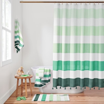 Ombre Stripe Organic Cotton Shower Curtain with Tassels