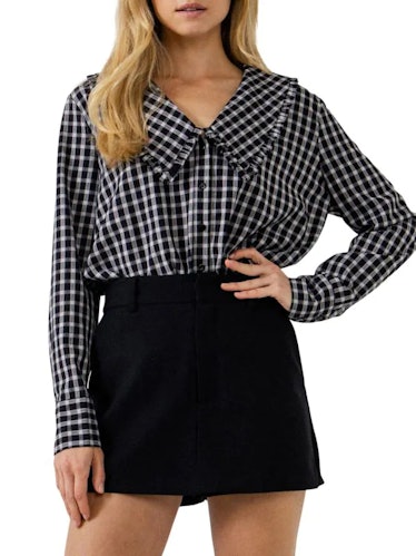 Gingham statement collar shirt