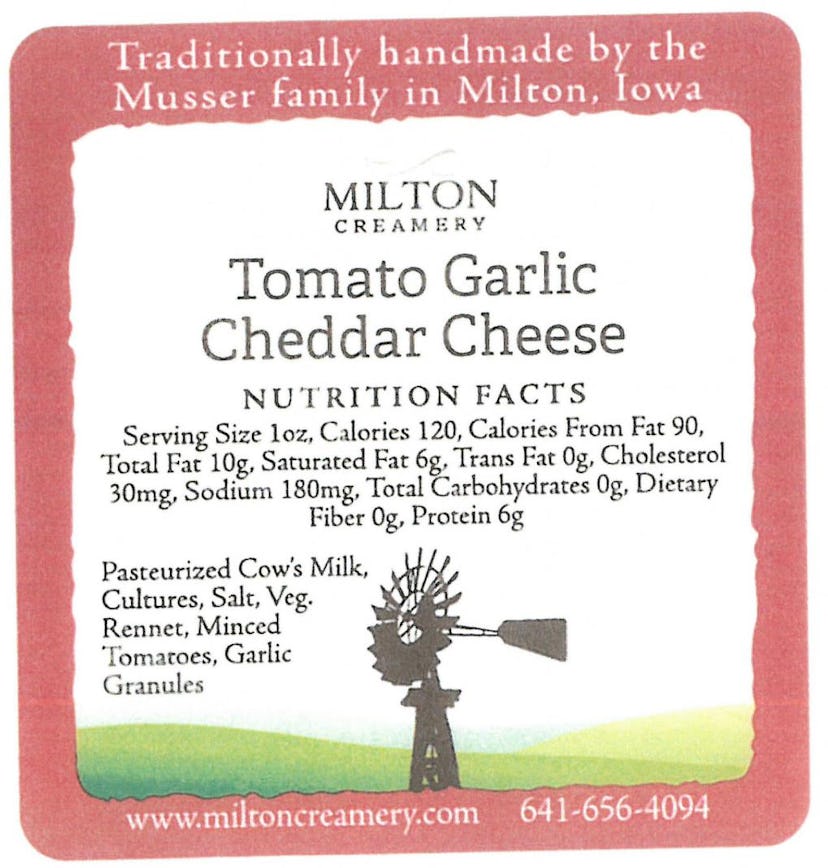 Paris Brothers, Inc. Tomato Garlic Cheddar Cheese label