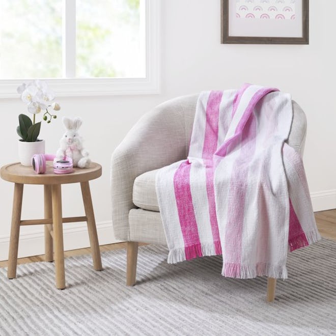 Ombre Stripe Organic Cotton Throw with Fringe
