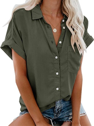 Beautife V-Neck Collared Button Down Shirt