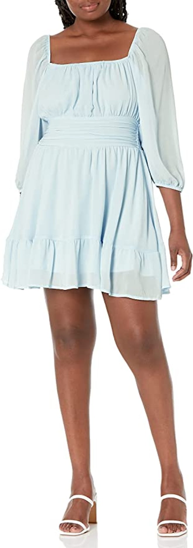 EXLURA Lantern Sleeve Tie Back Dress
