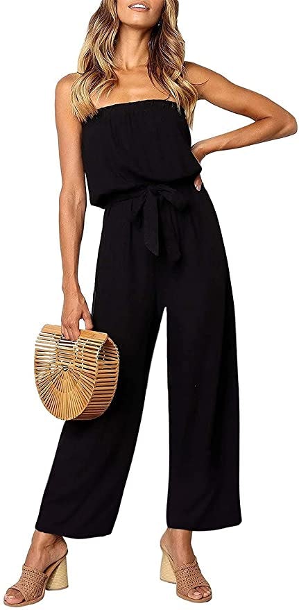 ZESICA Strapless Wide-Leg Jumpsuit