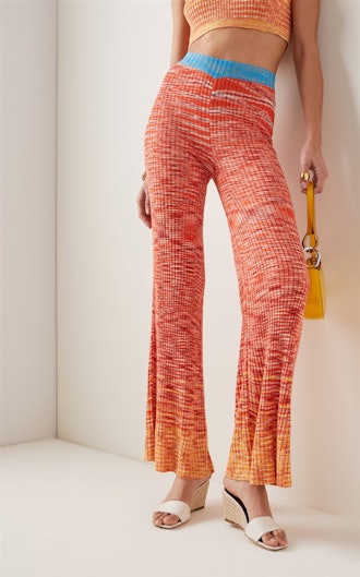 STAUD Nash Space-Dyed Ribbed-Knit Flared Pants