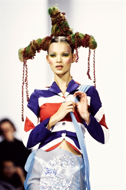 Runway show of John Galliano's "Olivia the Filibuster" Spring/Summer 1993 RTW collection. Kate Moss.
