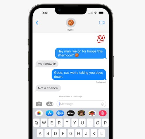 A screenshot of how to unsend a message in iOS 16