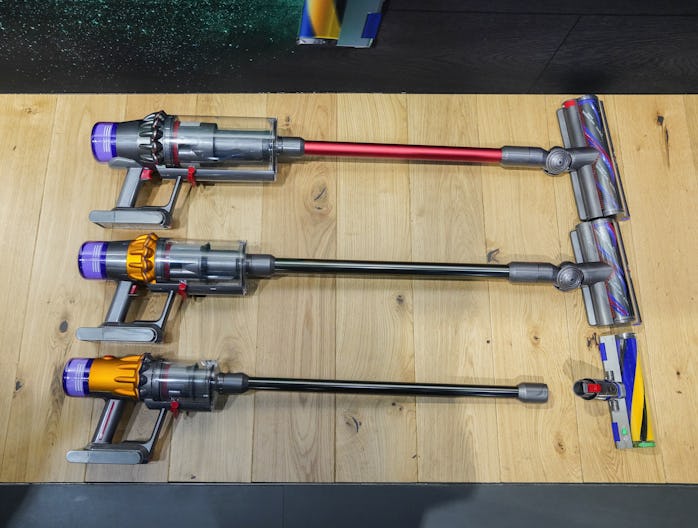 Top to bottom: Dyson Outsize+, V15 Detect, and V12 Detect Slim.