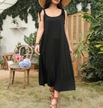 EXLURA Tie Shoulder Scoop Neck Midi Dress