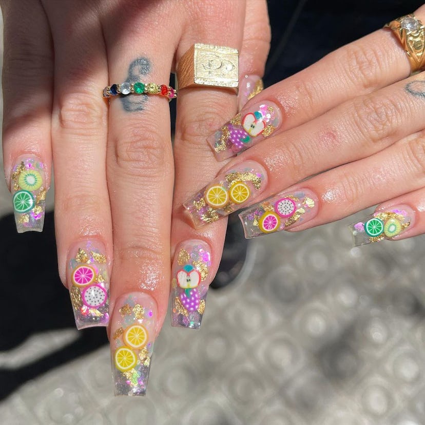 Show off your favorite fruits on your coffin nails.