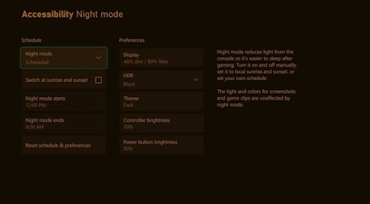 Accessibility night mode dark screen