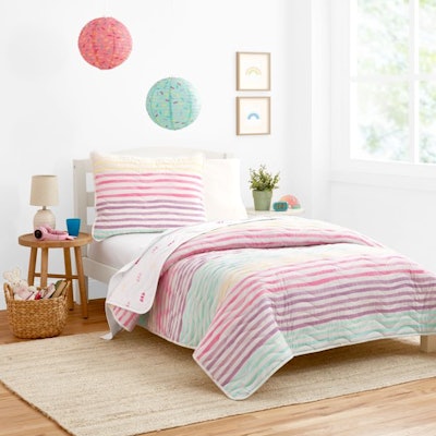 Rainbow Stripe Organic Cotton Blend Reversible Quilt Set