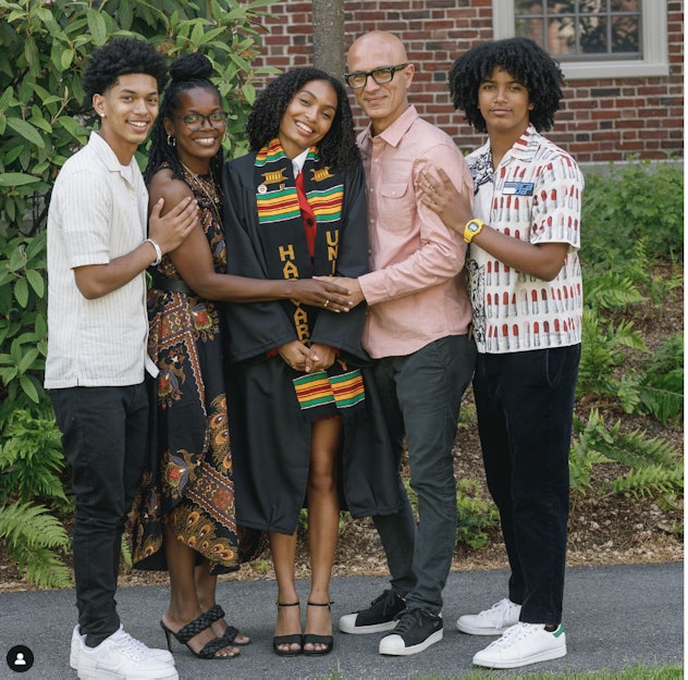 Yara Shahidi celebrates graduation day with her parents, Keri and Afshin, and her brothers, Sayeed a...