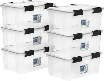 IRIS USA Weathertight Plastic Storage Bin with Durable Lid and Seal, 19 Qt., 6-Count