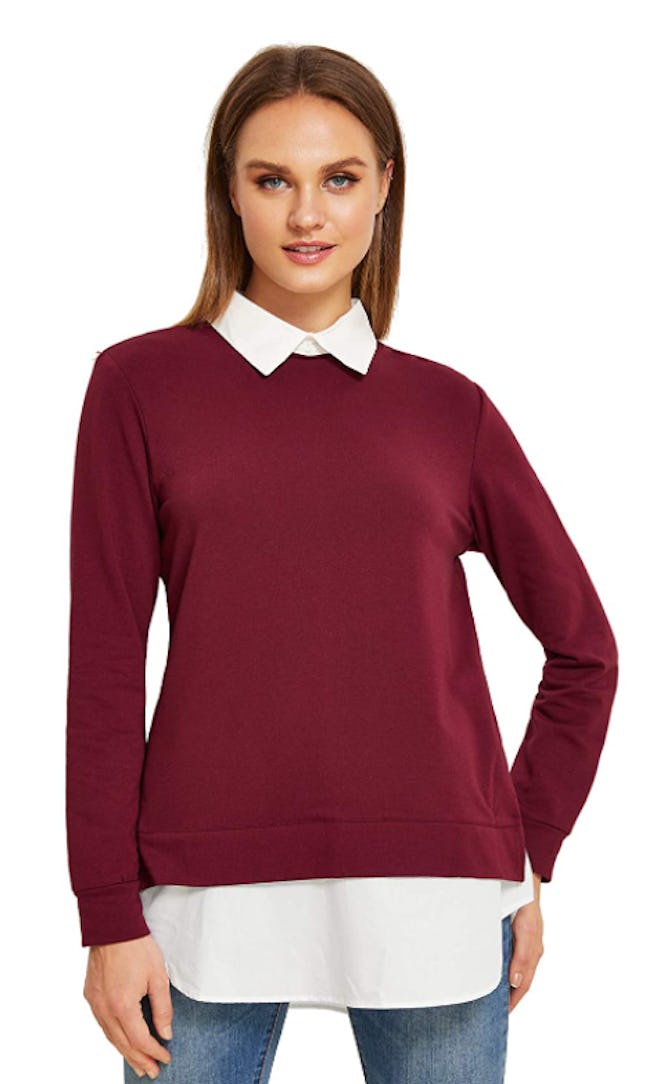 Romwe Collar Long Sleeve Pullover Sweatshirt